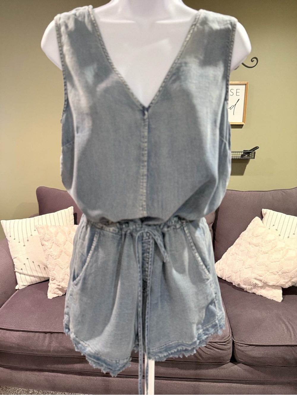 Mustard Seed Light Blue Denim Romper